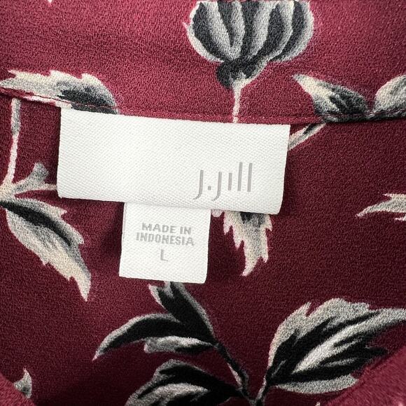 J. Jill Top Burgundy Floral‎ Long Sleeve Button Up Tunic Shirt Blouse Size Large - Picture 7 of 9